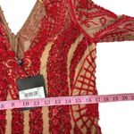 Forever Unique London  Red Beaded Embellished Long Sleeve Mini Dress Size US 8 M Photo 6