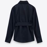 ZARA  Navy Blue Buckle Belt Button Down Shirt Blouse Photo 3
