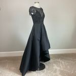JKara Black Beaded Satin Short Sleeve High Low Ball Gown Size 4 Formal Dress Photo 1