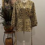 Max Studio  Women Top Size L Smocked Pleated Ties Waist Babydoll Pullover V-Neck Photo 6