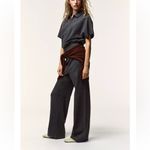 ZARA NWT 2 piece matching pants set charcoal gray zipper front collared top Photo 3