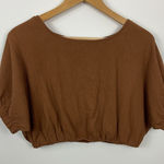 Miou Muse Brown Crop Top Button Back Short Sleeve Blouse‎ Size M Size M Photo 0