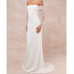 Lulus Bridal NWT Beautifully Beloved White Mesh Off-the-Shoulder Gown Maxi Dress Photo 1