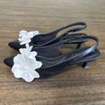 Anne Klein  Ice Kitten Heel Size 7 Sling Back Black White Flowers Pump Photo 5