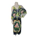 HER...BOTTARI Navy Green Multi Color Print Wide Sleeves Maxi Dress Size Small Photo 4