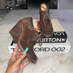 Frye New Caroline Brown Suede Wedge Lace Up Booties Women 6 Leather Platform Photo 1