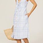 LOVE WHIT Blue Plaid Checkered Tie Front Cotton V Photo 0