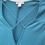 Miami Womens medium teal cross front long sleeve bubble hem embroidered top Photo 3