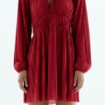 ZARA Pleated Satin Dress Red Size Medium 1131/850/600 Blogger Favorite Photo 0