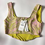 ZARA  Green and Pink Flower Pattern Corset V-neck Crop Top Sz L NWT Photo 5