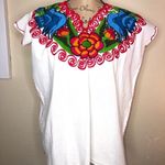 Authentic Mexican Floral Blouse White with Bright Color Embroidery & Birds Sz L Size M Photo 0