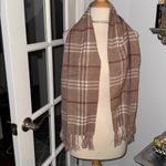 Plaid Neutral Scarf with Fringe Tan Photo 6