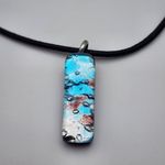 Murano Glass Blue, Silver, & Pink Pendant & Black Cord Necklace Photo 4