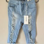 American Bazi High Waisted Knee Length Denim Jorts Jean Shorts Light Wash Casual Photo 0