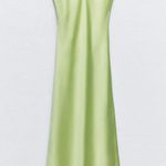 ZARA Dress Lime Green Satin Effect Maxi Midi Wedding Party Date Coctail Photo 11