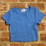 Princess Polly  classic crop organic cotton & elastane Blue Ribbed Top tshirt Photo 0