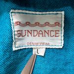 Vintage Sundance Denim Jacket Southwestern Teal Aztec Print Acid Wash USA Large Blue Photo 2