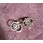 Silver Tone Cubic Zirconia Open Circle Stud Clip On Earrings Costume Jewelry Photo 2