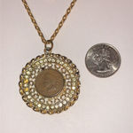 1893 Indian Head Penny CZ Rhinestone Pendant Vintage Gold Tone Boho Necklace Photo 5