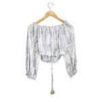 Surf Gypsy  Metallic Star Print Crochet Size Small Ruched Off Shoulder Crop Top Photo 2