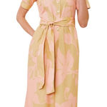 Spartina 449 Women's Maryam Midi Dress Clara Blooms Pink Floral Tan Belted Large Photo 0
