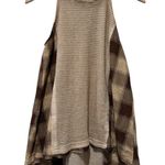 POL  Women Tank Top Sz M Boho Waffle Knit Plaid Fringe Beige Brown Patchwork Photo 0