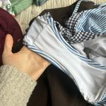 Aerie  Seersucker & Gingham Blue White Navy Tie Straps One Piece Swimsuit Photo 5