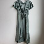Baltic Born NWT  Poppy Midi Dress Womens M Satin Eucalyptus Sage Green Tie Front Photo 1