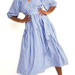 Old Navy Maxi Dress w/belt Womens XL Blue White Puff Sleeve Resort Smocked Back Photo 0