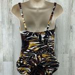 Simply Swim One Piece Swimsuit Womens 12 Brown Tropical Cinch Waist NWOT Photo 2