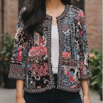 Joan Rivers Large Colorful Paisley Patchwork Open Front Blazer Jacket Artsy Black Photo 0