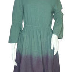 Hyku Fit & Flare Dress Hunter Green‎ Purple Ombre Dip Dye Raw Edges Gauzy Size S Green Photo 0