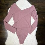 SheIn Pink Foldover Asymmetrical Neck Waffle Knit Bodysuit Photo 7