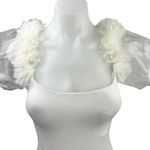 Free People Pretty Petals White Organza Puff Sleeves Thong Bodysuit Top Size XS Photo 3