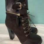 Italina  Brown Suede Ankle Boots Gold Zipper‎ and Buckle Size 7.5M Photo 0