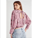 Free People NEW  No Ordinary Jacquard Pink Floral Cropped Sweater Size Medium Photo 3