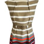 Cato Colorful Striped Cap Sleeve Career Dress Size 6 Cap Sleeve Belted Chic Photo 1