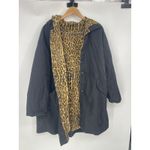 Gallery Vtg  Womens Black Trench Coat Jacket Cheetah Liner Hood Outerwear Size M Photo 1