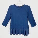 ZARA  Navy Blue Crepe Half Sleeve Peplum Blouse Photo 2