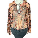 ZARA  ruffle paisley blouse bodysuit size M Photo 2