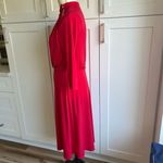 London Times  Women's Red Blouson Midi Dress Size 6 Casual 3/4 Sleeve Retro Photo 3