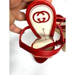 Gucci  Red White Canvas Leather Cork Wedge Summer Ankle Strap Platform Sandals 40 Photo 4