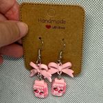 Handmade Pink Bow and Strawberry Milk Earrings Photo 0