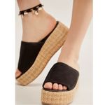 Free People Bohemian Harbor Raffia Flatform Sandals Black 11 Platform Chunky Photo 3