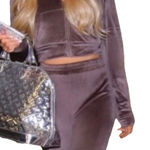 SKIMS Size S Velour Zip Up Hoodie Cropped Amethyst Brown Super Soft Photo 0