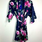 Apt. 9  Women’s Satin Floral Kimono Robe Short Lightweight Lounge Navy Small Photo 0