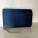 Jessica McClintock Navy Satin Evening Bag Womens NWT Rhinestone Pearl Chain Photo 5