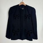 Vtg bow cut details black button up 100% wool blazer size 10 cute Photo 1