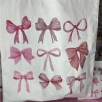 Pink Bow Canvas Tote and makeup bag White Photo 2