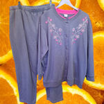 Grandma Chic Comfort Corner Blue Button Up Sweatshirt and Pants Size XXL Photo 0
